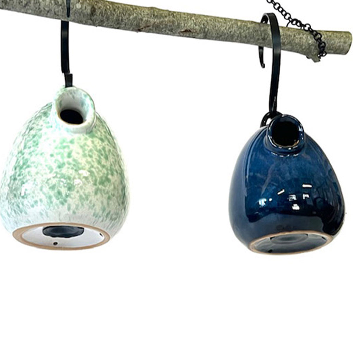egg bird nest home meadow green and cobalt on a hanging branch