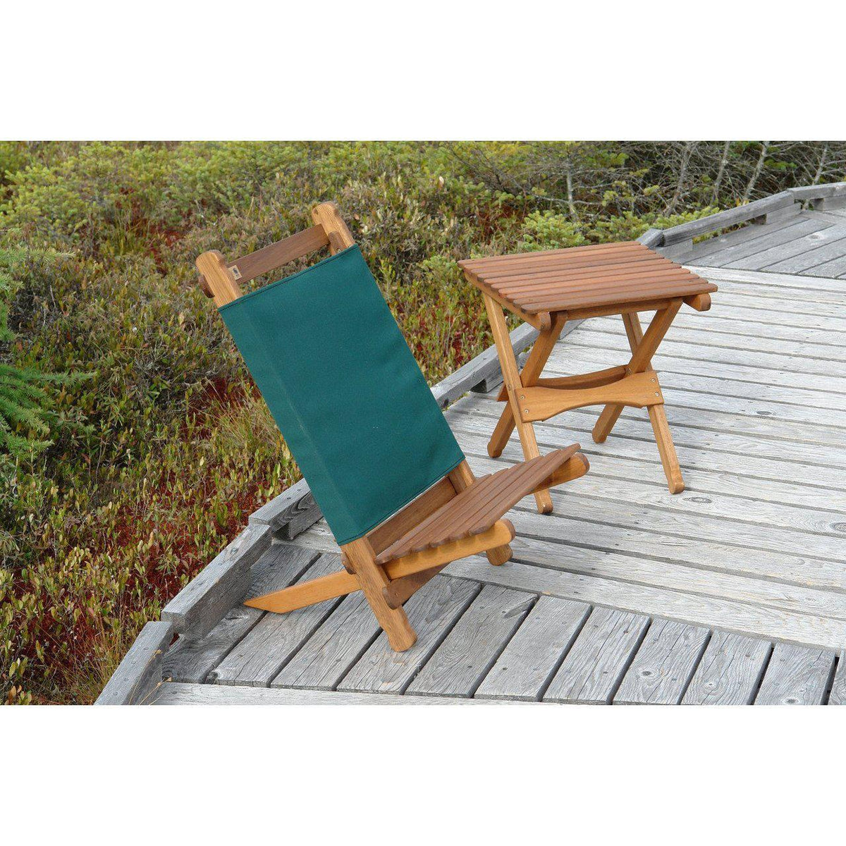 Pangean Lounger pictured wiht the folding table at the Orono Bog Walk
